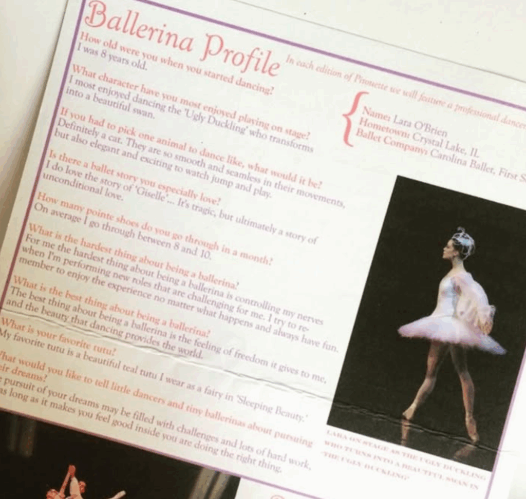 ballerina profile in tutu school newsletter